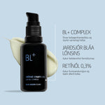 BL+ Retinol Cream 0.3% á bláum bakgrunni