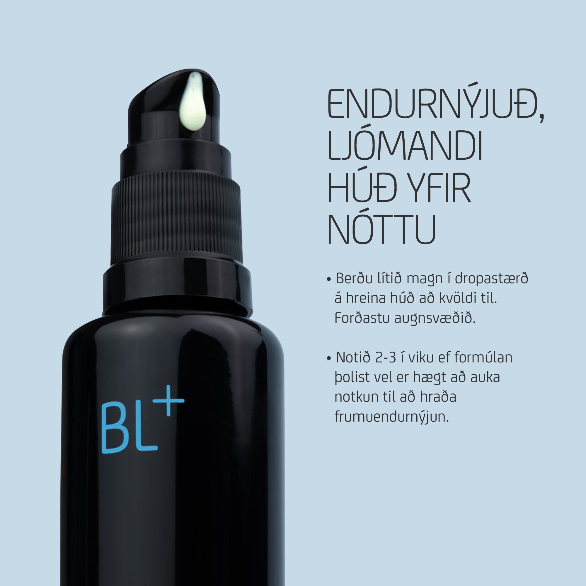 BL+ Retinol Cream 0.3% á bláum bakgrunni