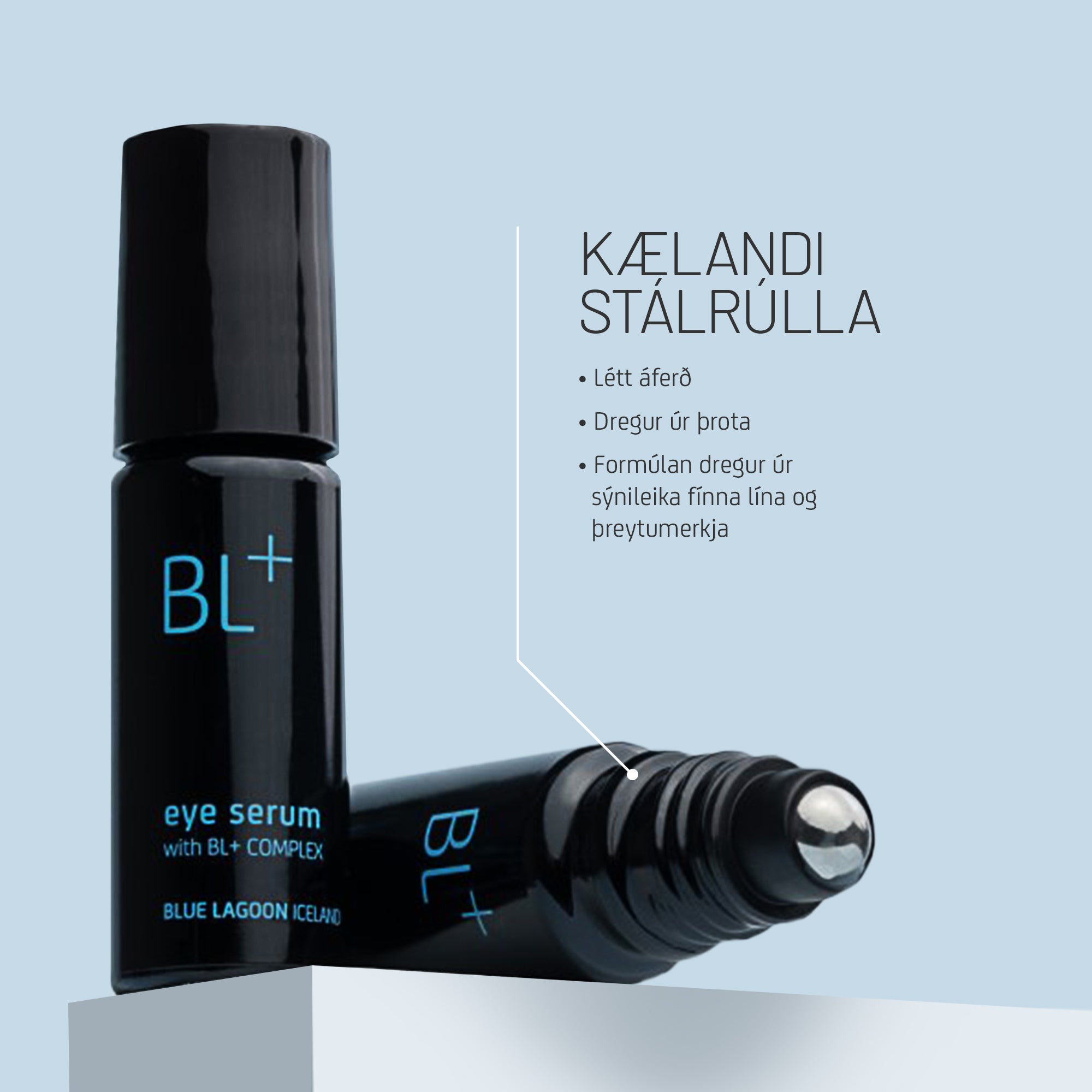 BL+ The Serum á bláum bakgrunni